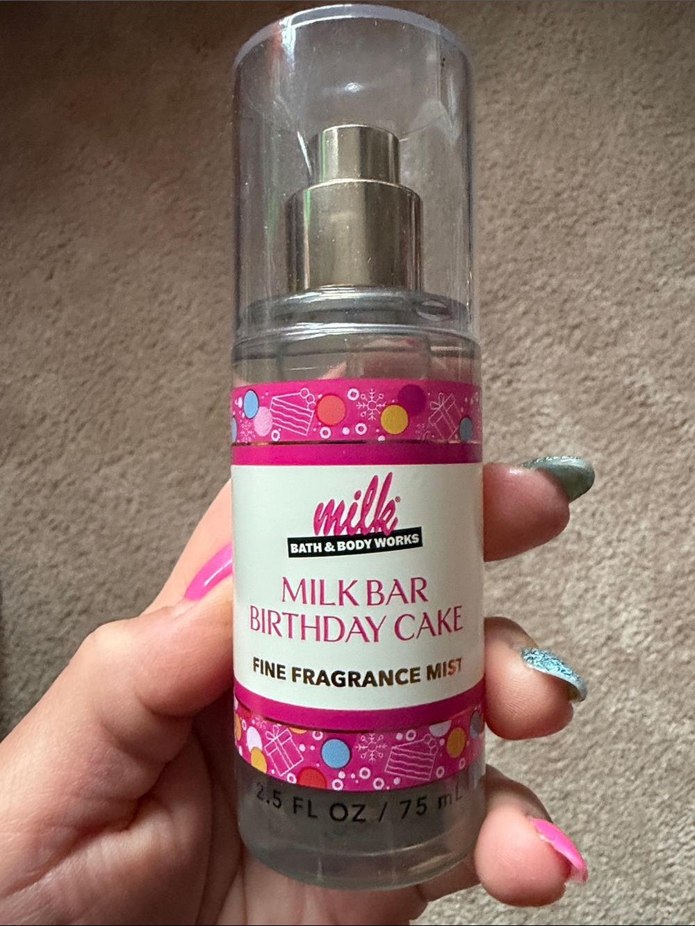 Bath & Body Works Milk Bar Birthday Cake Mist with Pink and Gold Accents